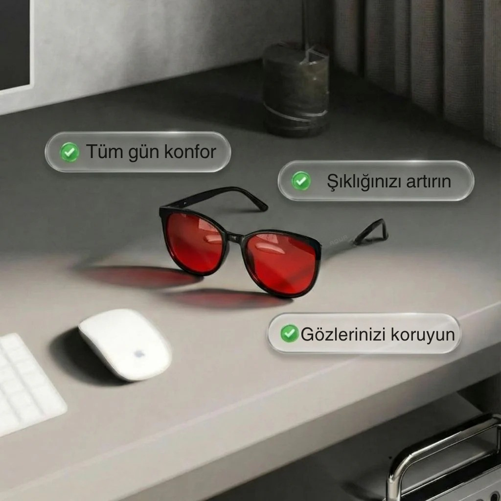 Unisex Kırmızı Camlı Mavi Işık Gözlüğü