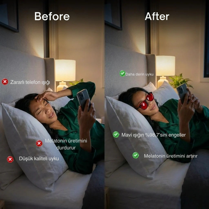 Unisex Kırmızı Camlı Mavi Işık Gözlüğü