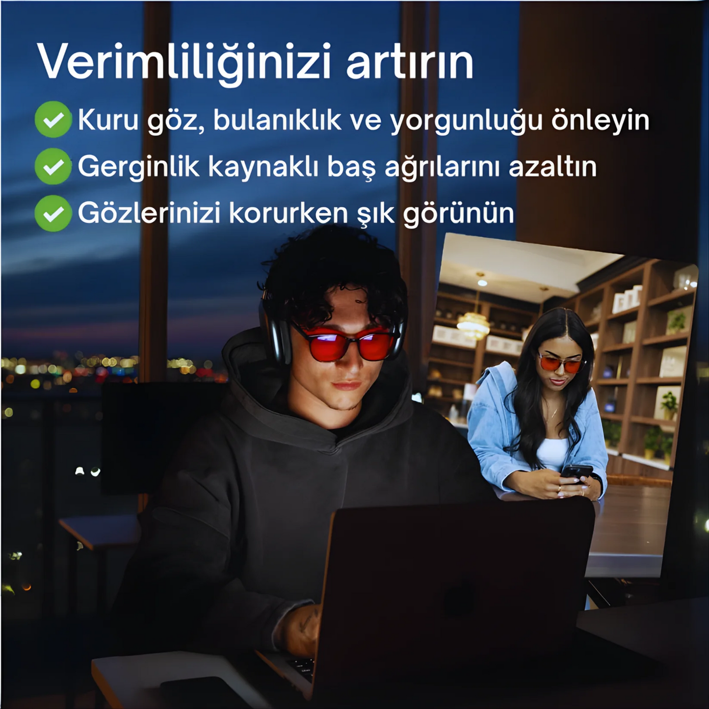 Unisex Kırmızı Camlı Mavi Işık Gözlüğü